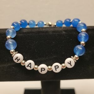 Blue and White Acrylic Bead Alphabet Stretch Bracelet